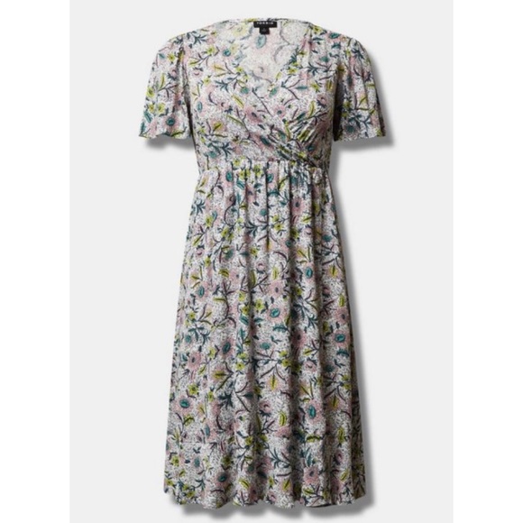 🆕 Floral Midi Swiss Dot Flutter Sleeve Wrap Dress 2 2X 18 20 NWT Torrid New! - Picture 4 of 5